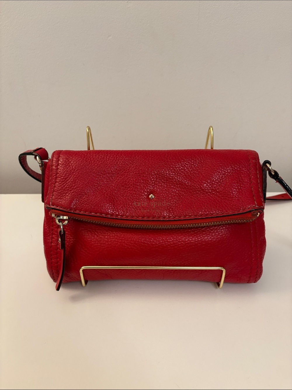 kate spade Red Pebbled Leather Crossbody with Gold Accents